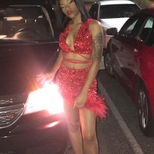 2 Piece Outfit (Red Sparkles W/ Fur)